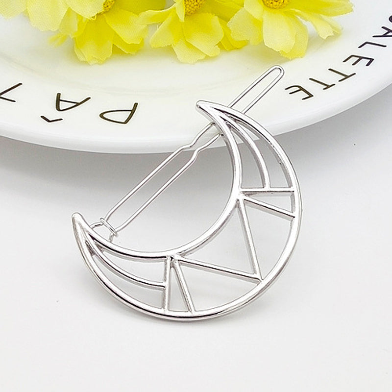 1PC New Fashion Women Girls Star Hair Clips Delicate geometric Hair Pin Hair Decorations moon hairpin Silver color barrette